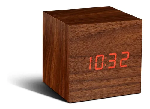 Balvi - Kubo despertador digital de madera. Con 3 alarmas, calendario,  termómetro y nivel de brillo a - España