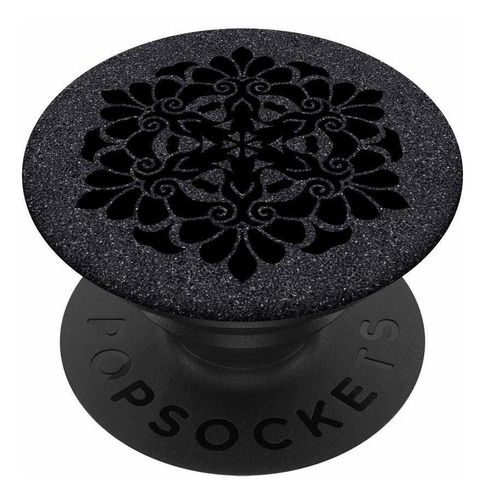 Negra Purpurina  Diseño Floral Negro Blanco Popsockets Para