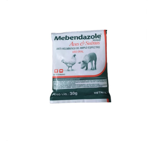 Antiparasitário Mebendazole Envelope 30g Vetnil Aves E Suíno