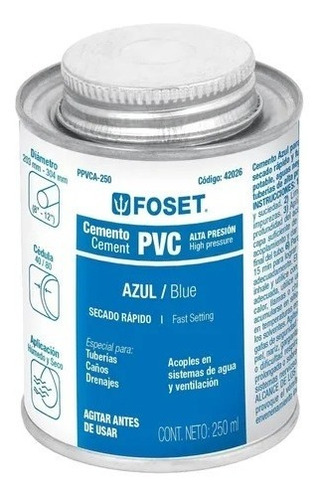 Pegamento Pvc 250 Ml Alta Presion Color Azul Foset 42026