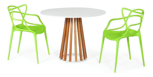 Mesa De Jantar Branca 100cm Talia + 2 Cadeiras Allegra Cor Verde