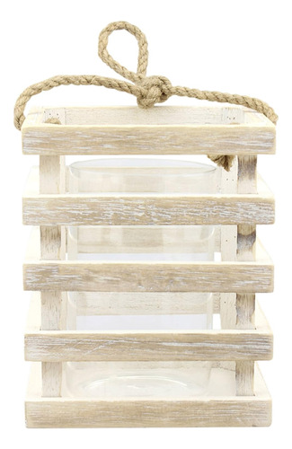 Stonebriar Pequeña Linterta De Vela De Madera Blanca Desgast