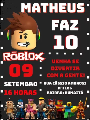 Convite Aniversário Comemoração - Festa - Roblox