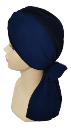 Turbante Oncológico Gorro Para Dama Quimio. De Algodón Banda Color Azul Marino