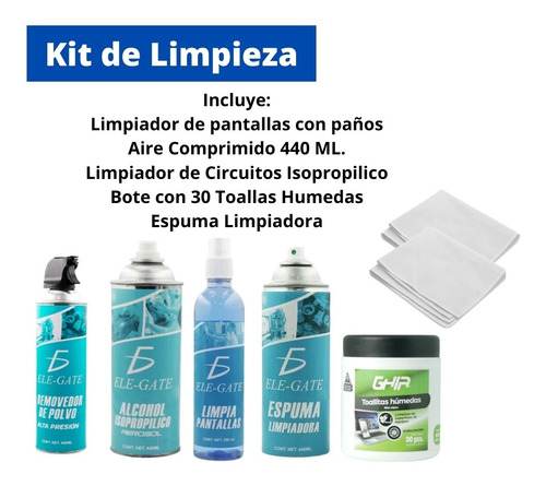 Imagen 2 de 8 de Kit De Limpieza 7 Pz Aire Toallas Húmedas Alcohol Espuma