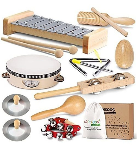 Pandero Con Xilofono Maraca De Madera Para Niños Juego 15 Pz
