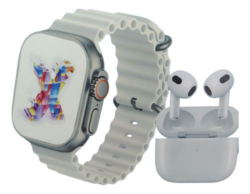 Kit De Smartwatch Y Earphones 7 Extensibles Con Cargador Plateado Varias Varios Plateado