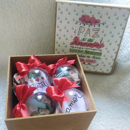 Caixa De Mdf Presenteável C/ 4 Bolas De Natal Personalizadas | Parcelamento  sem juros