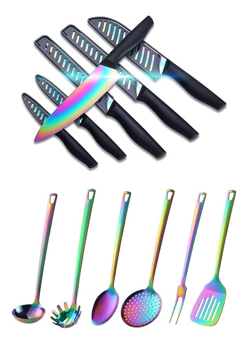 Kya36 Rainbow Titanium Juego De Cuchillos De Cocina De Acero