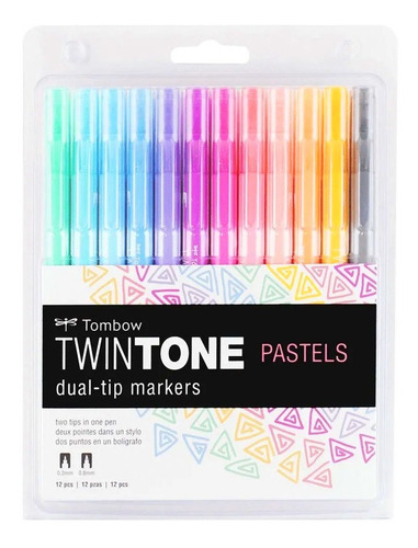 Marcadores Tombow 12 Cores Tons Pastel Twintone Cor tons pasteis