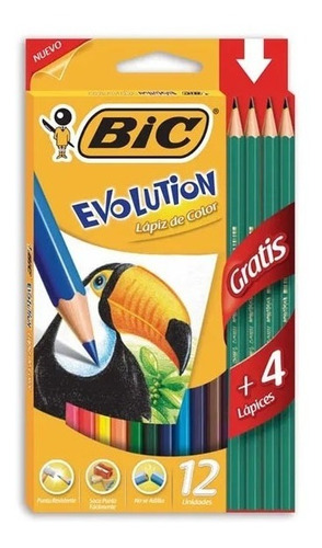 Bic 27196 Lápices De Colores Evolution X12 + 4 Grafitos Negr