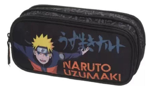 Estojo Duplo Preto Naruto Uzumaki Shippuden Escolar Pacific