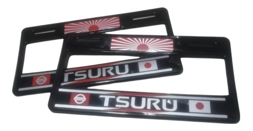 Juego Porta Placas Ancho Tsuru Negro Rojo Decorado 2pza 