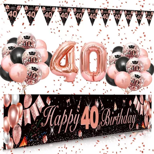 40 Cumpleaños Mujer Decoracion Globos Rosa Oro Negro, Toloye