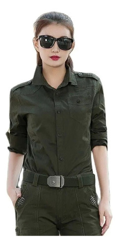 Camisa Militar Táctica Verde Para Mujer, Manga Larga, Para M