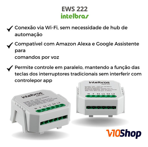 2 Minicontrolador Smart Wifi 2 Interruptor Ews222 Intelbras