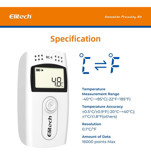 Data Logger Temperatura Con Sonda Cadena Frío Elitech Rc-4