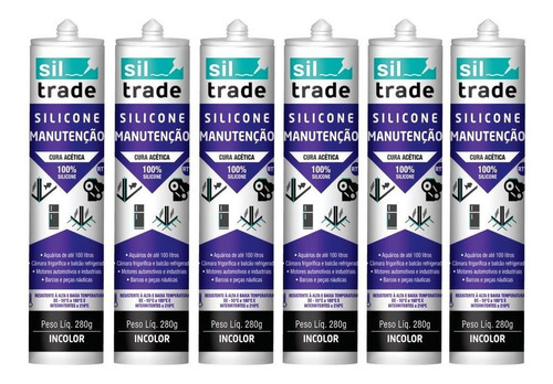 6 X Silicone Siltrade Manutenção Incolor 280g Aquário 280 G