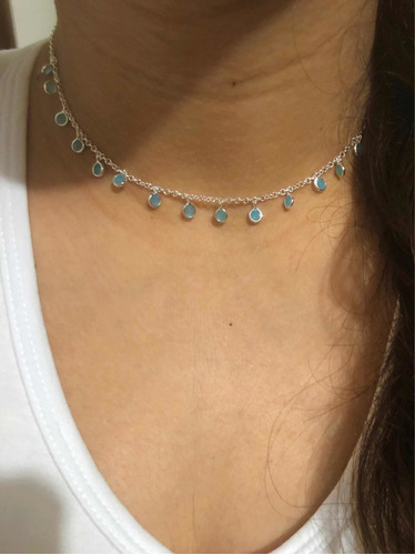 Choker De Pedras Azuis De Prata De Lei 925