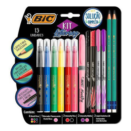 Kit Lettering Bic Com 13 Unid ( Brush + Marking + Intensity)