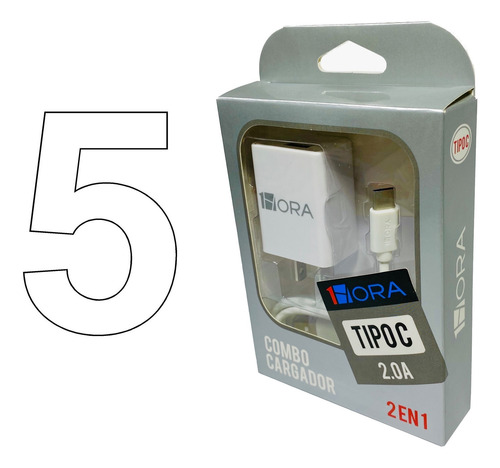 Pack 5 Cargadores 1hora 2a Carga Rapida 10w Con Cable Tipo C Blancos Y Negros