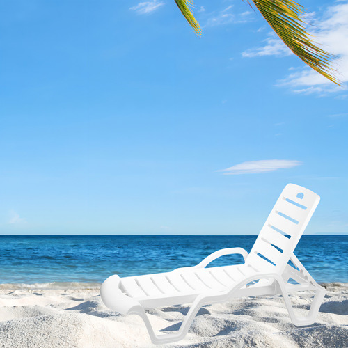 Tumbona blanca de plástico para piscina y playa de las Bahamas, color blanco
