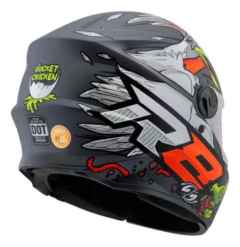 Casco Protork Íntegro Rocket Chicken Original Brasil Stunt Gris Oscuro Gallina M