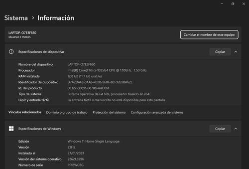 Laptop Lenovo Intel(r) Core I5-1035g4 Cpu @ 1.10ghz 1.50 Ghz (Usado)