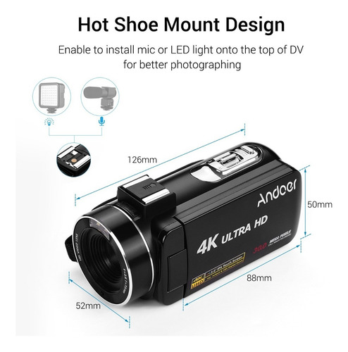 Imagen 10 de 10 de Andoer 4k Ultra Hd - Cámara De Vídeo Digital Dv