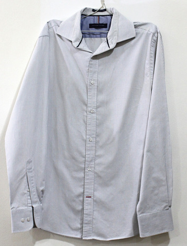 Camisa Tommy Hilfiger T-m  Gris Con Rayas Finas - Algodón 