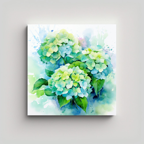 30x30cm Cuadro Pintura Abstracta De Hortensias Bastidor Made