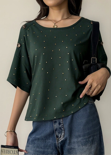 Camiseta Estampada Manga Corta Cuello Redondo De Mujer