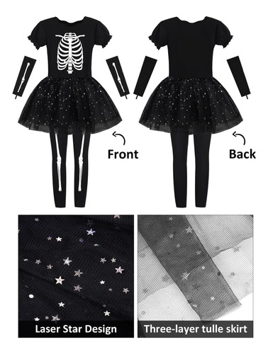 Disfraz De Esqueleto De Halloween Para Niñas Que Brillan En