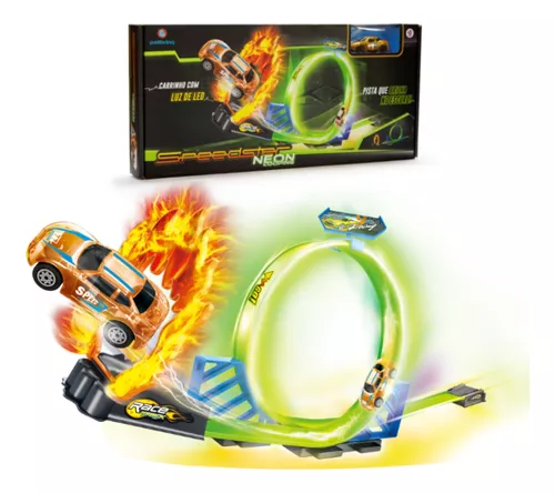 Pista de Carrinhos Super Duplo Looping 360 com Luz e 2 Carrinhos e