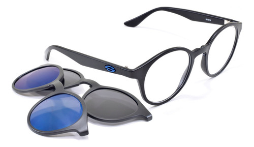 Armação Oculos Redondo Clipon Solar Lente Espelho Smart 985 Cor Preto