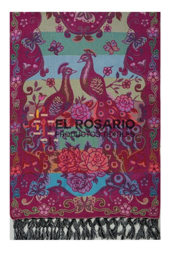 Rebozo Artesanal Mexicano - Pavo Reales Color Colorín Fucsia