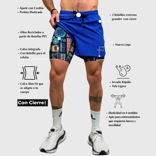 Short Deportivo Con Cierre Hombre Africa Eco 2 En 1 Konko