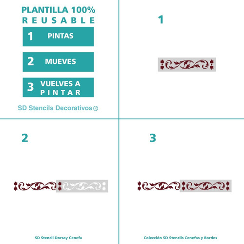 Imagen 2 de 3 de Stencil Dorsay Plantilla Decorativa Reusable Para Pintar