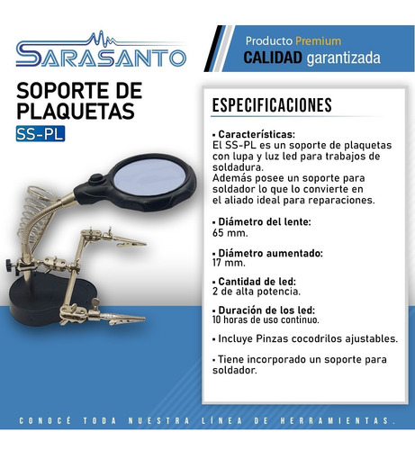 Imagen 2 de 5 de Soporte Plaquetas Lupa Luz Led Soldador Electrónica Brazo