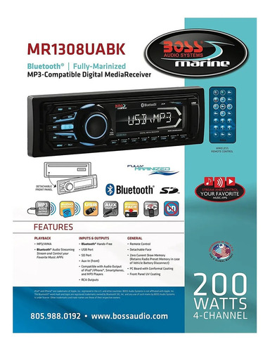 Imagem 5 de 6 de Aparelho De Som Boss Marinizado Bluetooth Mp3 Player Lancha