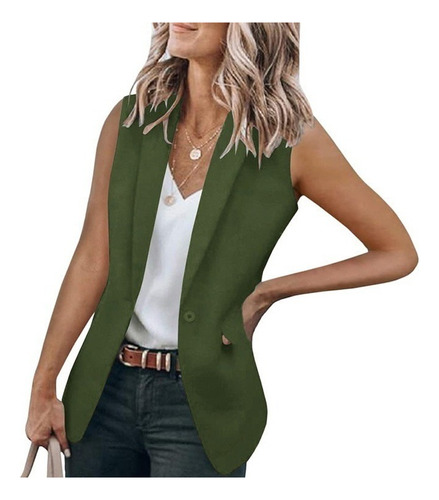 Chaqueta Sin Mangas De Color Sólido Blazer Cardigan Mujeres