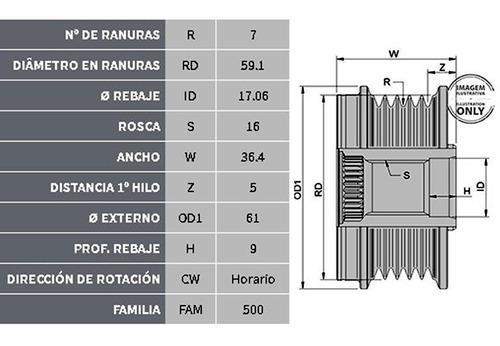 Imagen 2 de 8 de Polea Alternador Ford Bosch Libre 7pk 17mm