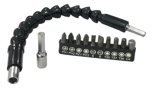 Kit Cabo Extensor Flexivel 24cm + 11 Pcs Para Parafusadeira