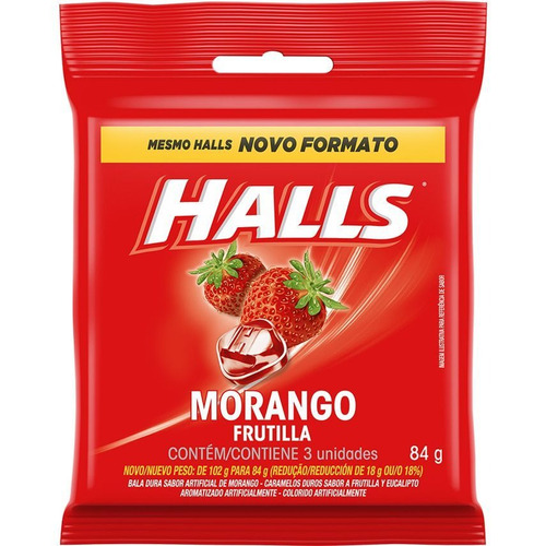 Drops de Morango Halls 84g com 3 unidades