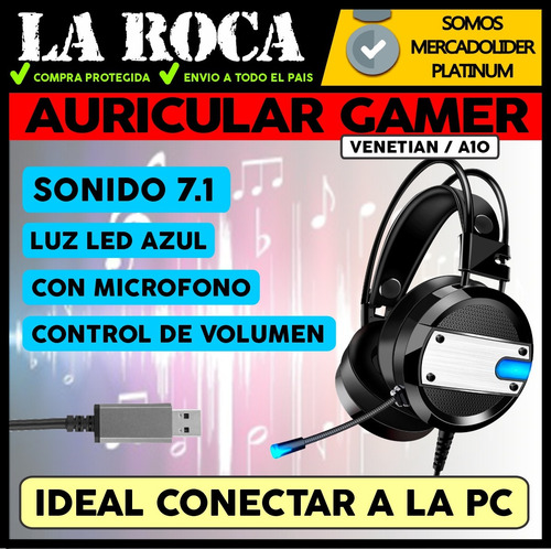Auricular Gamer Sonido 7.1 Microfono Luz Led Gaming