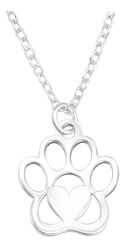 Collar Para Mujer Dije Corazón Huellas Perro Gato En Plata 