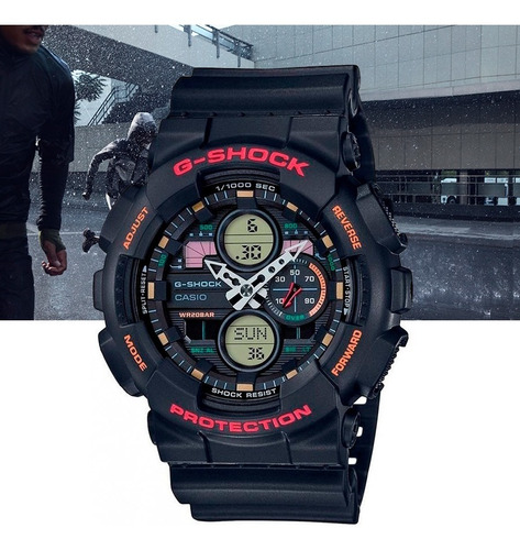 Relógio Casio G-shock Masculino Ga-140-1a4dr Preto Vermelho