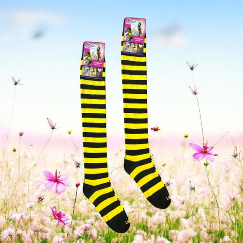Calceta Larga De Abejita Moda Japonesa Kawaii Unitalla Amarillo Con Negro Unitalla