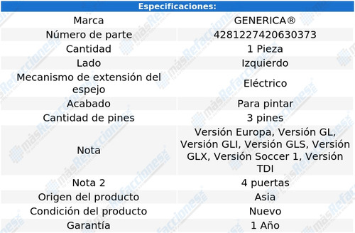 Espejo Jetta 2006 2007 2008 2009 2010 2011 Electrico Izq