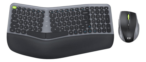 Teclado Y Ratón Inalámbricos Ergonómicos, Receptor Usb 2,4 Y